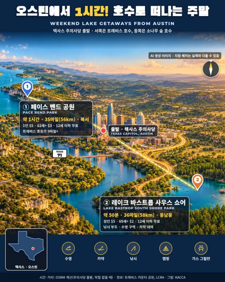 오스틴 근교 페이스 벤드 공원과 레이크 바스트롭 사우스 쇼어 안내